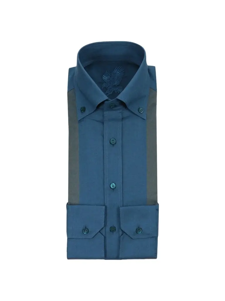 Stefano Ricci Men's Dress Shirt with Embroidered Eagle - Blue