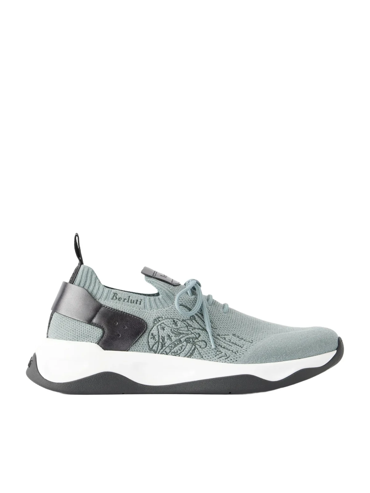 Berluti Shadow Leather-Trimmed Stretch-Knit Sneakers - Men