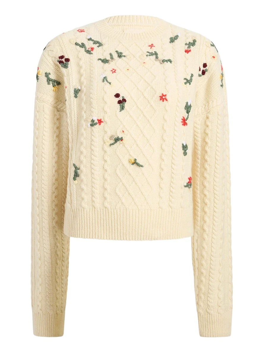Elias Embroidery Sweater In Ivory