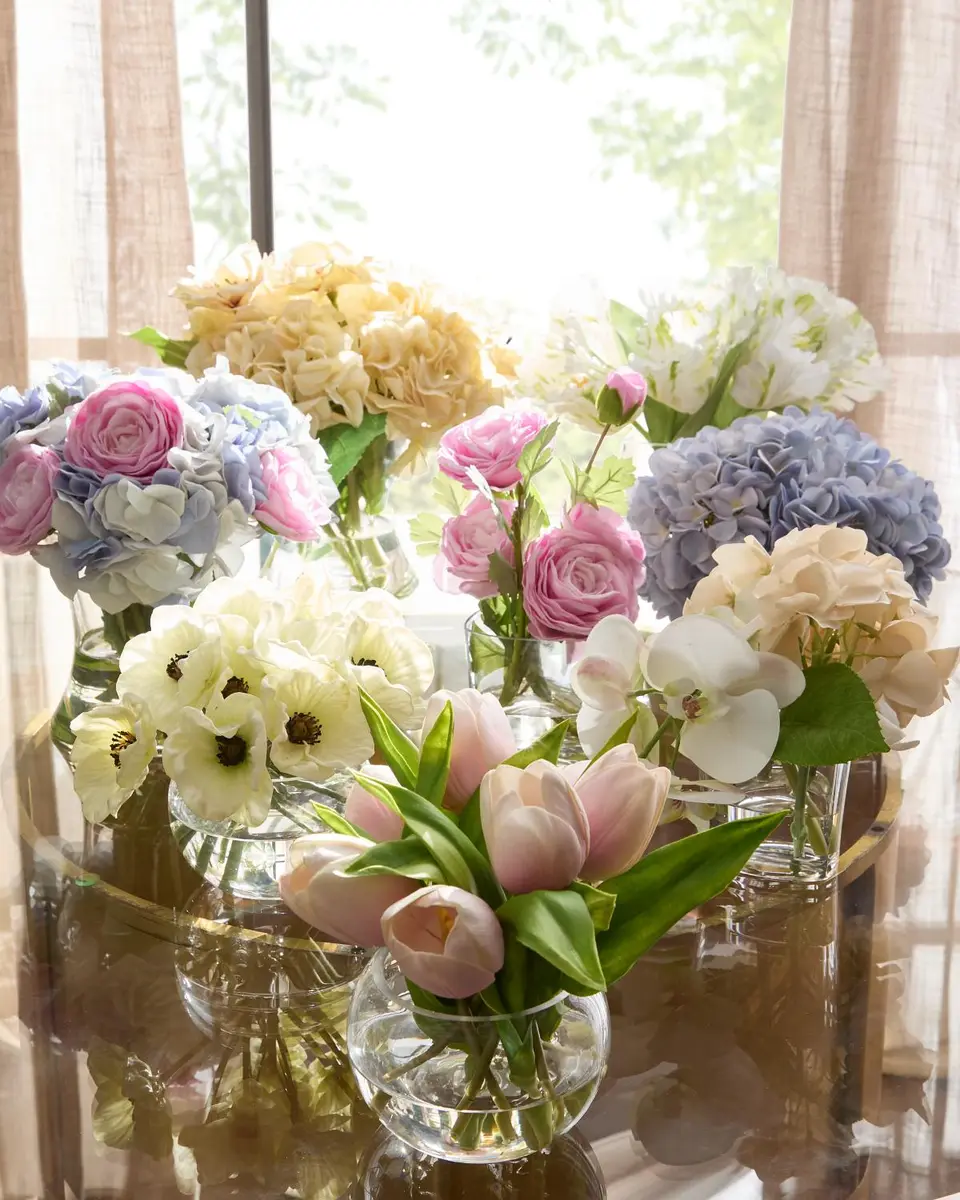 John-Richard Collection Real Touch Sweet Ruffle Tulips 11" Faux Floral Arrangement in Glass Vase
