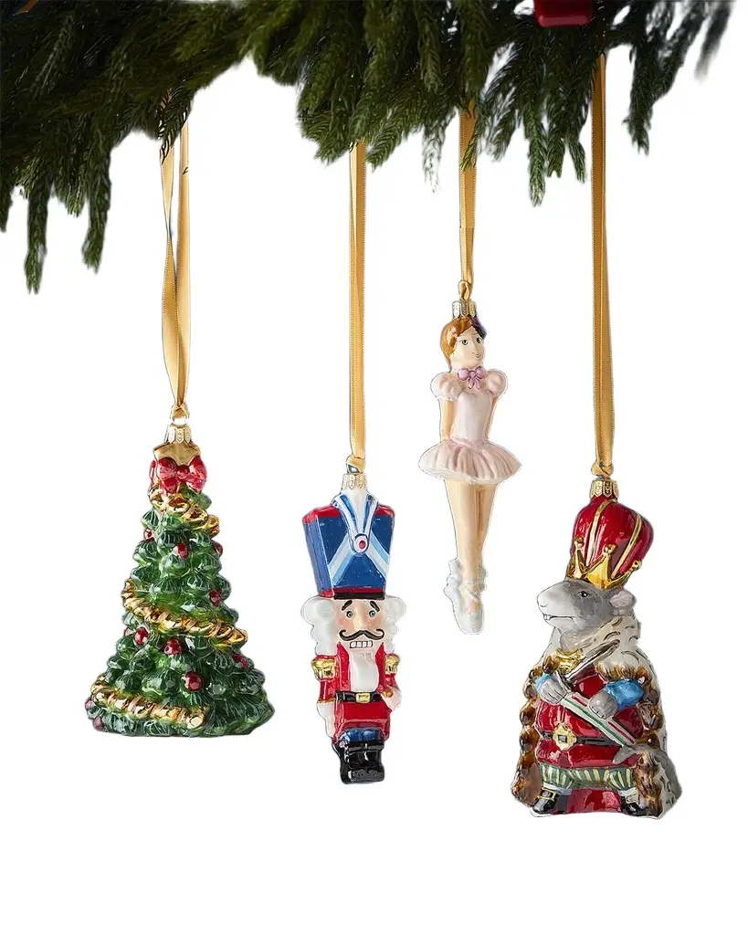 Komozja Ballerina, Nutcracker, Tree and Mouse King Christmas Ornaments, Set of 4