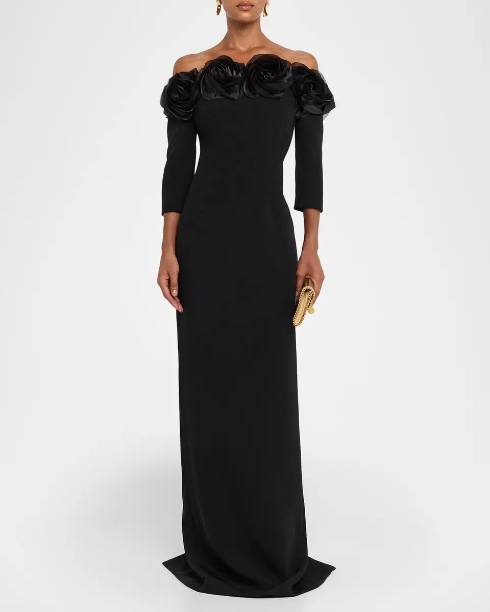 Rickie Freeman for Teri Jon Off-Shoulder Applique Column Gown | Thumbnail 2