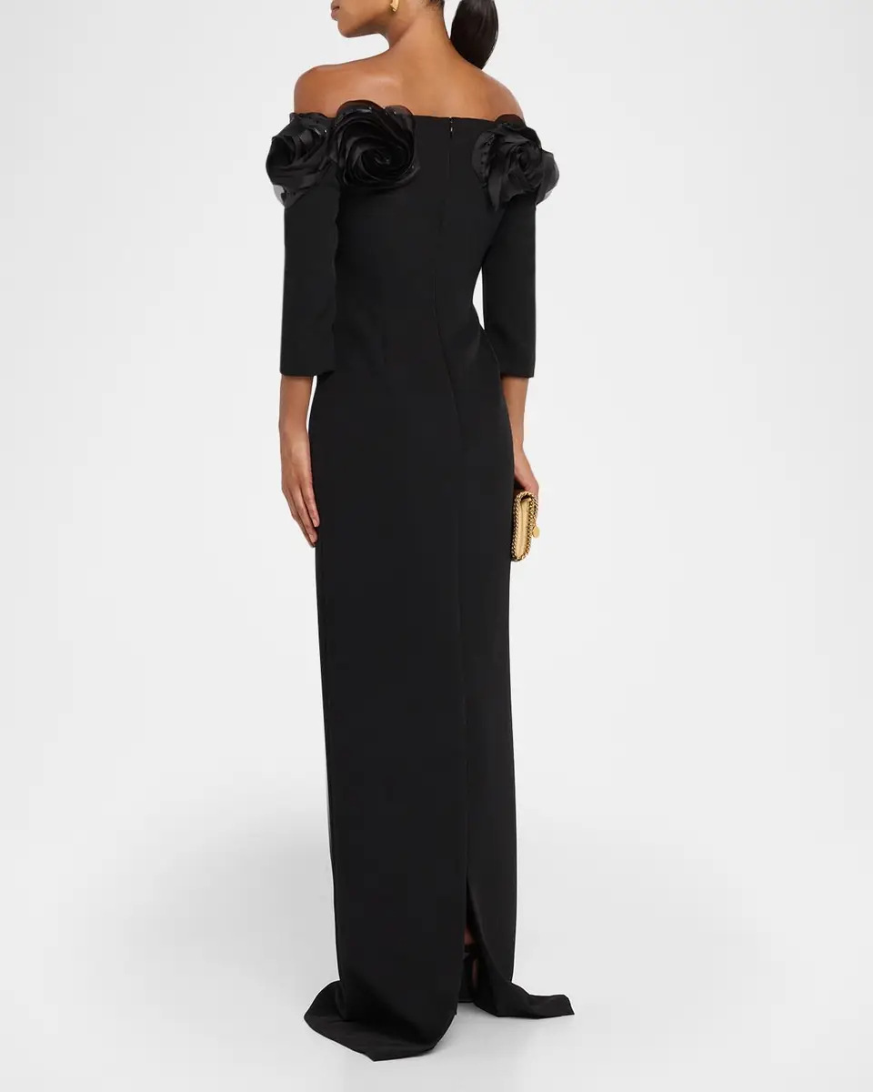 Rickie Freeman for Teri Jon Off-Shoulder Applique Column Gown | Thumbnail 3