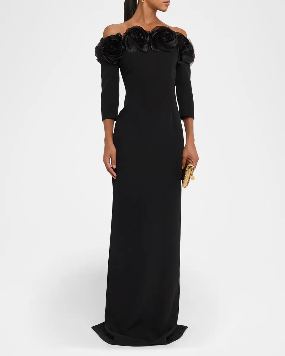 Rickie Freeman for Teri Jon Off-Shoulder Applique Column Gown | Thumbnail 4