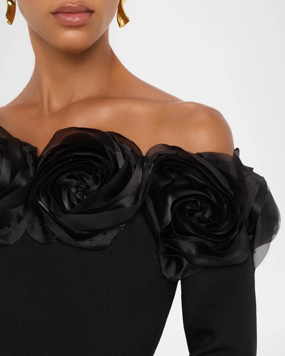 Rickie Freeman for Teri Jon Off-Shoulder Applique Column Gown | Thumbnail 5