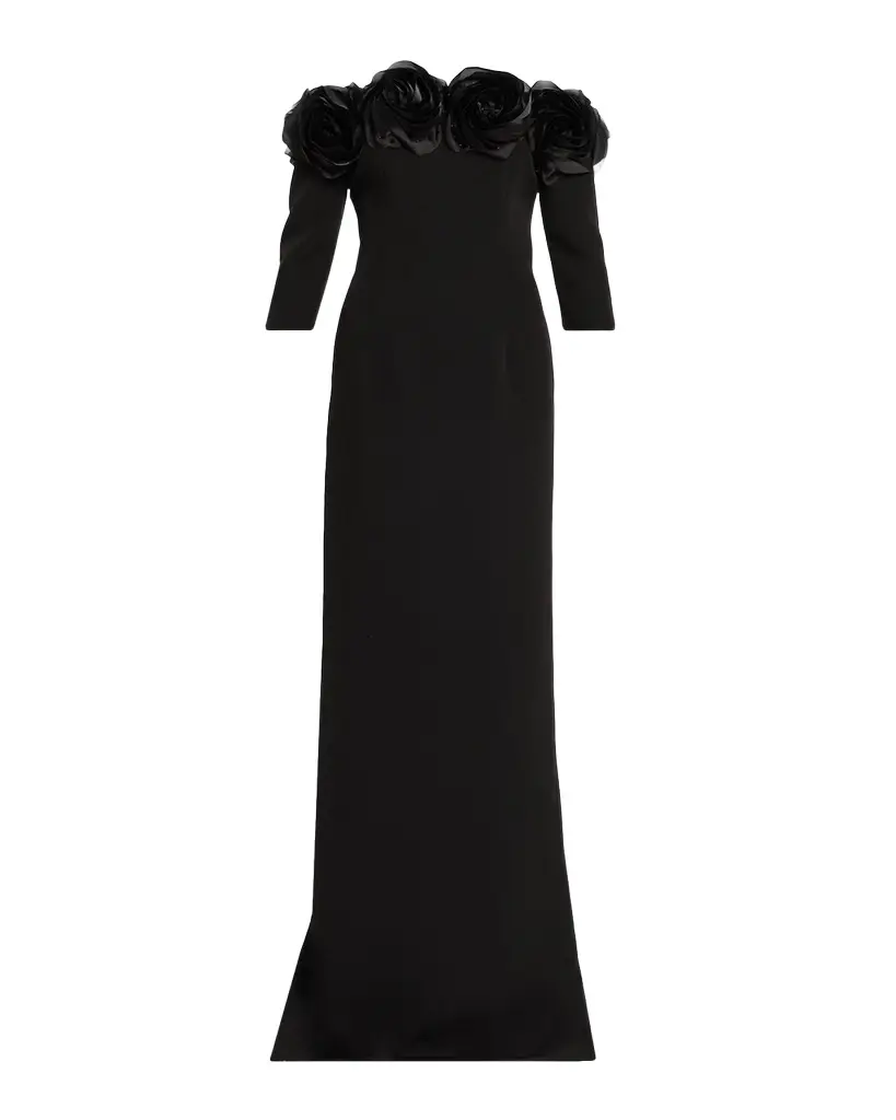 Rickie Freeman for Teri Jon Off-Shoulder Applique Column Gown