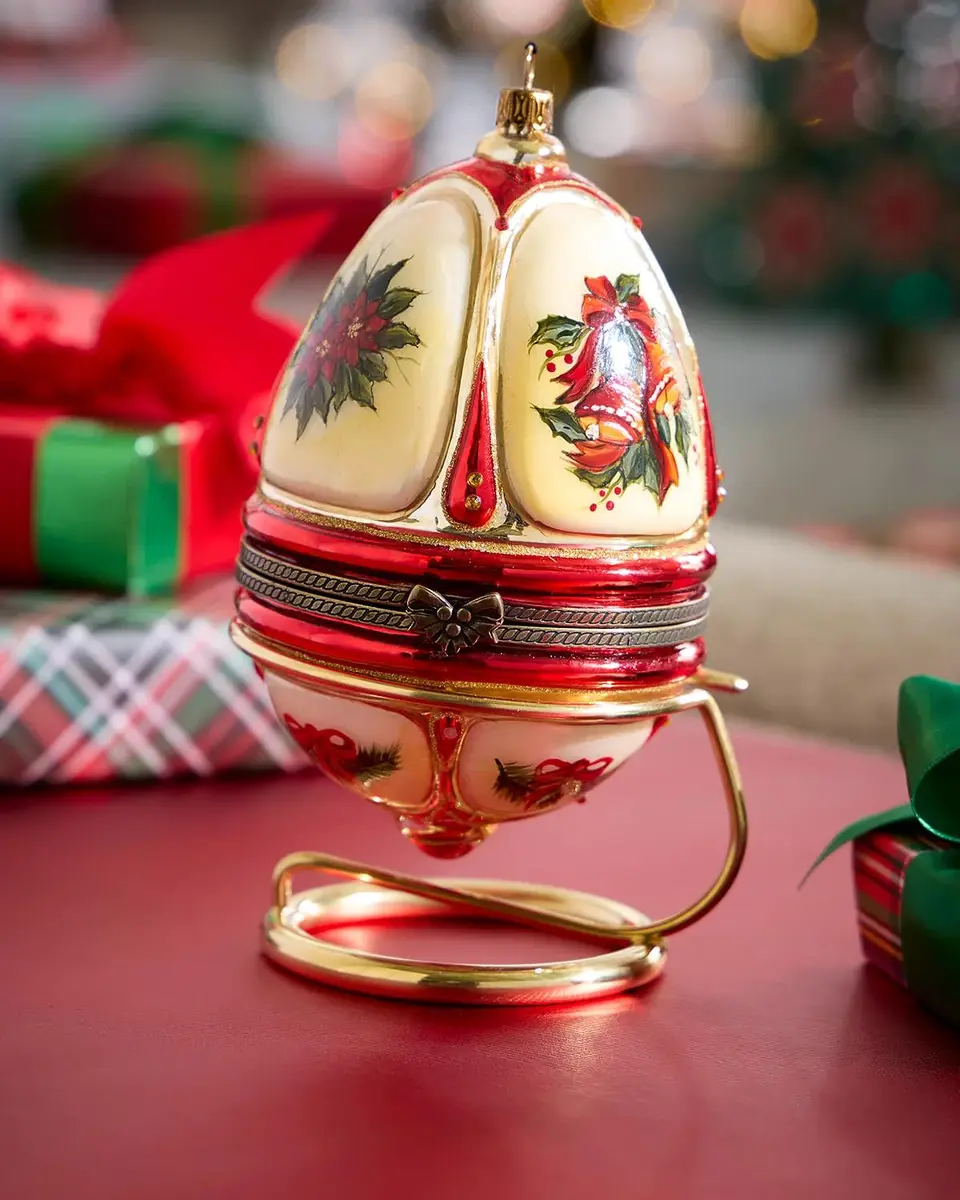Komozja Christmas Tree with Train in Hinged Egg Christmas Ornament with Stand | Thumbnail 3 Komozja Christmas Tree with Train in Hinged Egg Christmas Ornament with Stand | Thumbnail 3