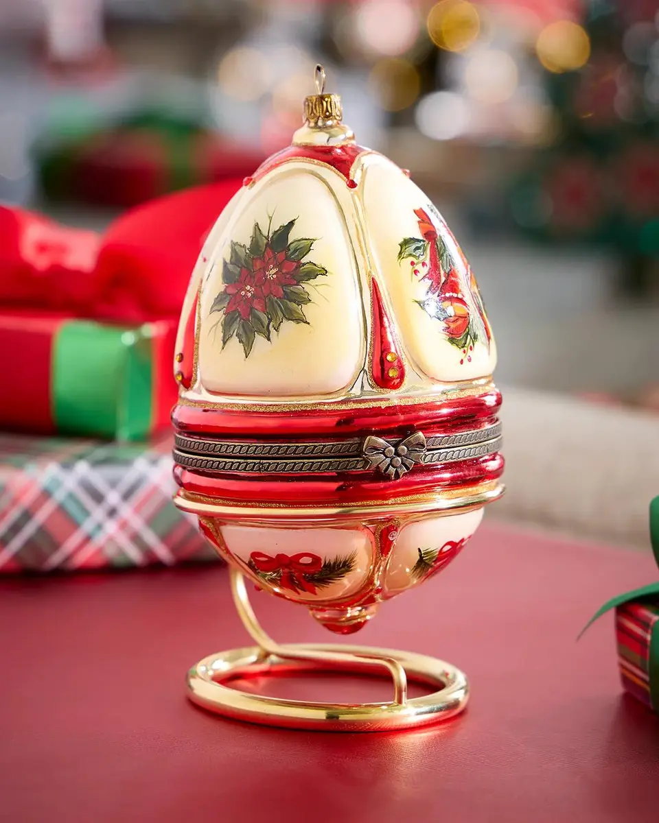 Komozja Christmas Tree with Train in Hinged Egg Christmas Ornament with Stand