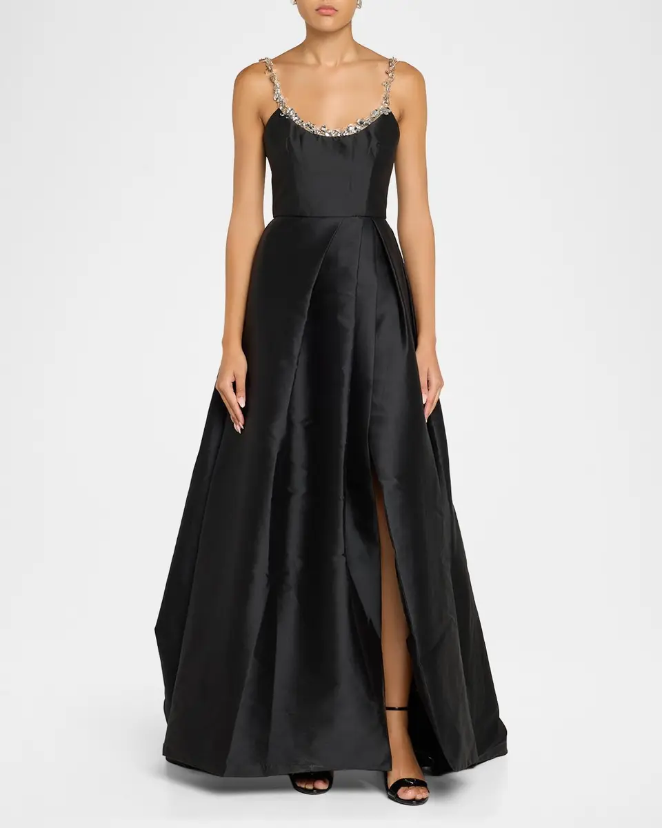 MONIQUE LHUILLIER Crystal Scoop-Neck Pleated Mikado Silk Gown | Thumbnail 2 MONIQUE LHUILLIER Crystal Scoop-Neck Pleated Mikado Silk Gown | Thumbnail 2