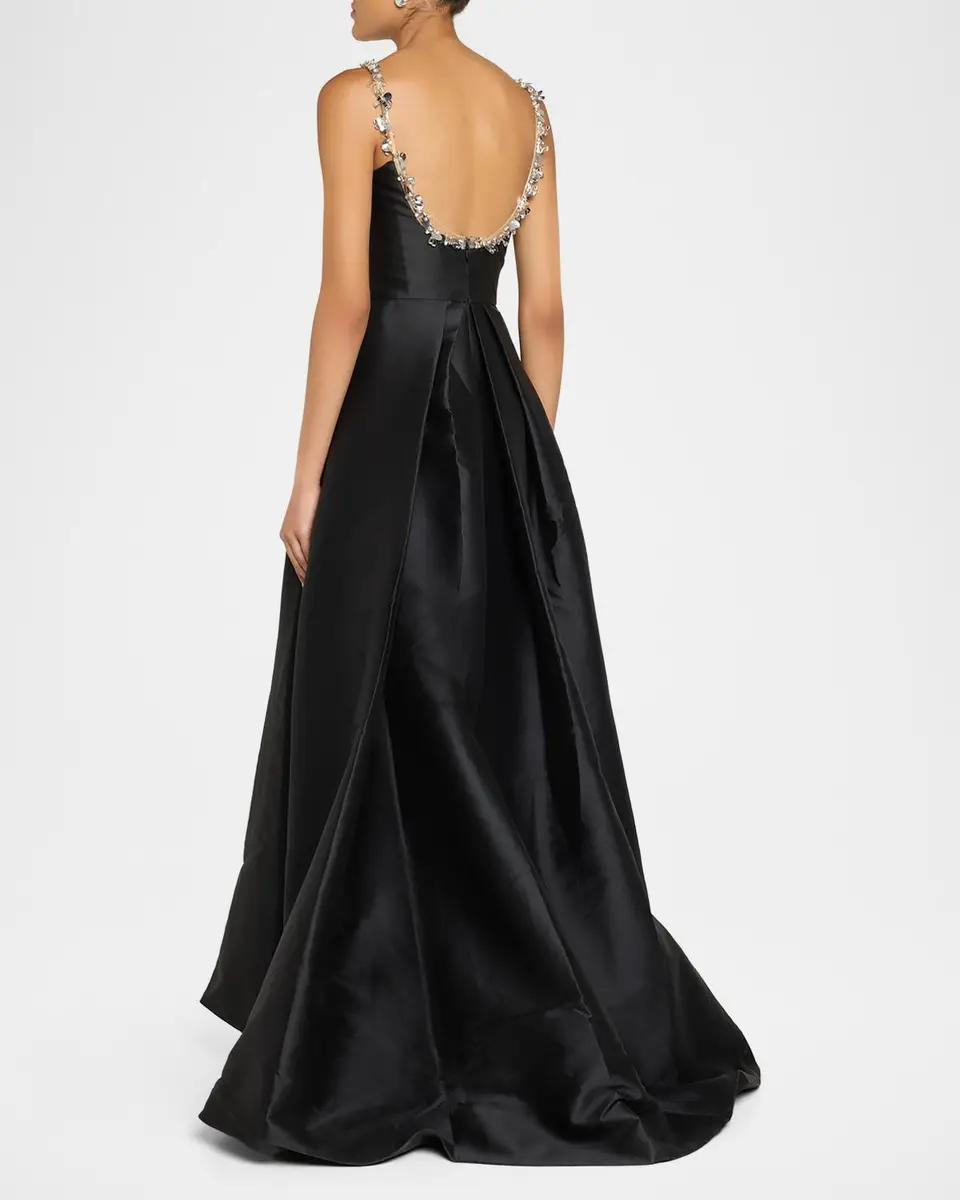 MONIQUE LHUILLIER Crystal Scoop-Neck Pleated Mikado Silk Gown | Thumbnail 3 MONIQUE LHUILLIER Crystal Scoop-Neck Pleated Mikado Silk Gown | Thumbnail 3