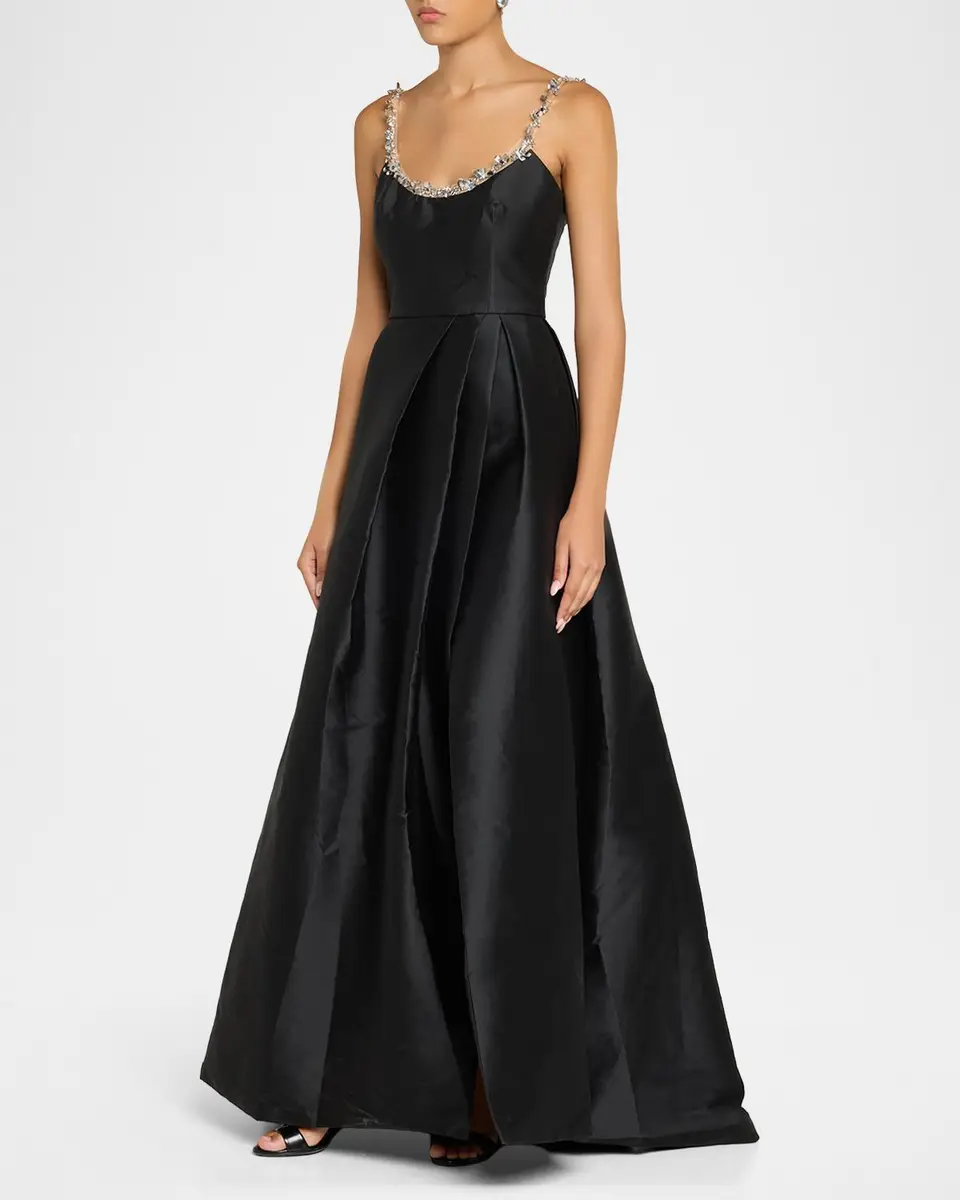 MONIQUE LHUILLIER Crystal Scoop-Neck Pleated Mikado Silk Gown | Thumbnail 4 MONIQUE LHUILLIER Crystal Scoop-Neck Pleated Mikado Silk Gown | Thumbnail 4