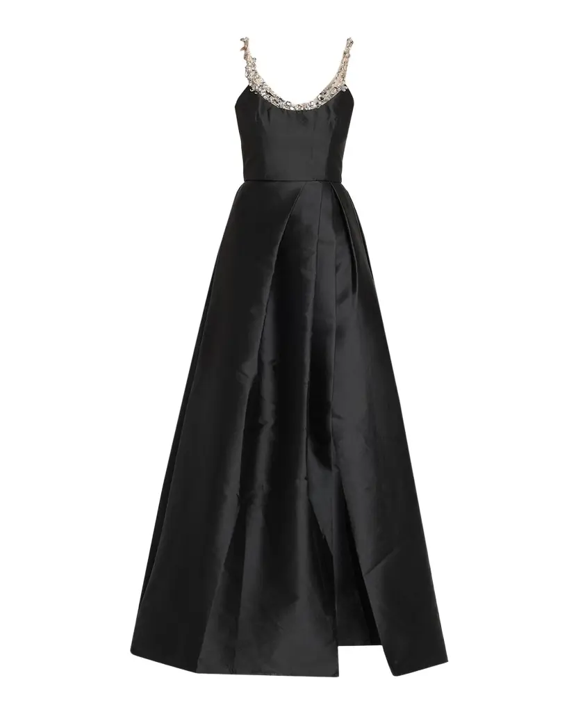 Crystal Scoop-Neck Pleated Mikado Silk Gown Crystal Scoop-Neck Pleated Mikado Silk Gown