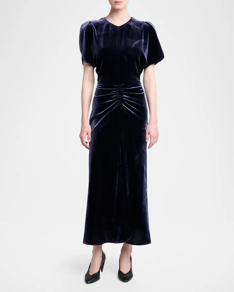Victoria Beckham Bela Ruched Velvet Midi Dress | Thumbnail 2 Victoria Beckham Bela Ruched Velvet Midi Dress | Thumbnail 2