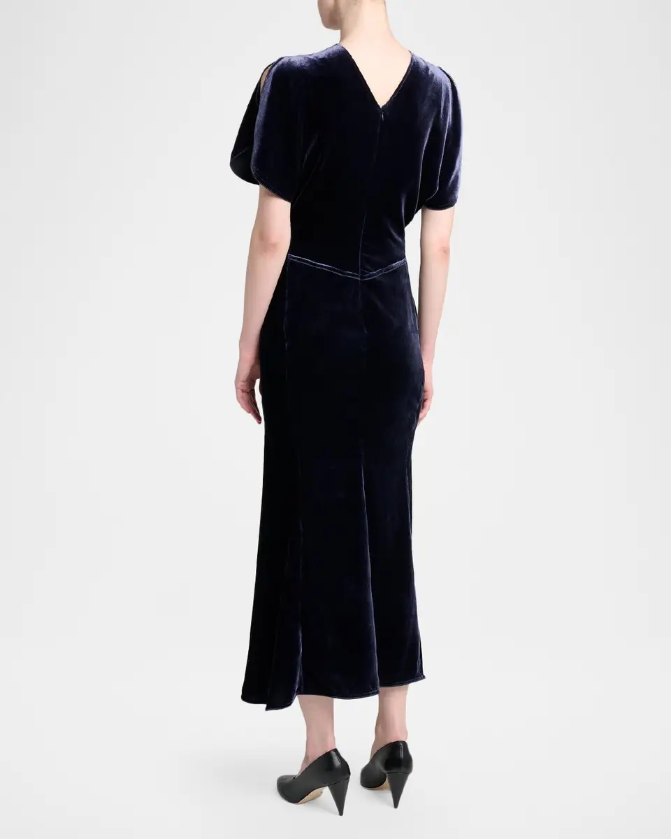 Victoria Beckham Bela Ruched Velvet Midi Dress | Thumbnail 3 Victoria Beckham Bela Ruched Velvet Midi Dress | Thumbnail 3