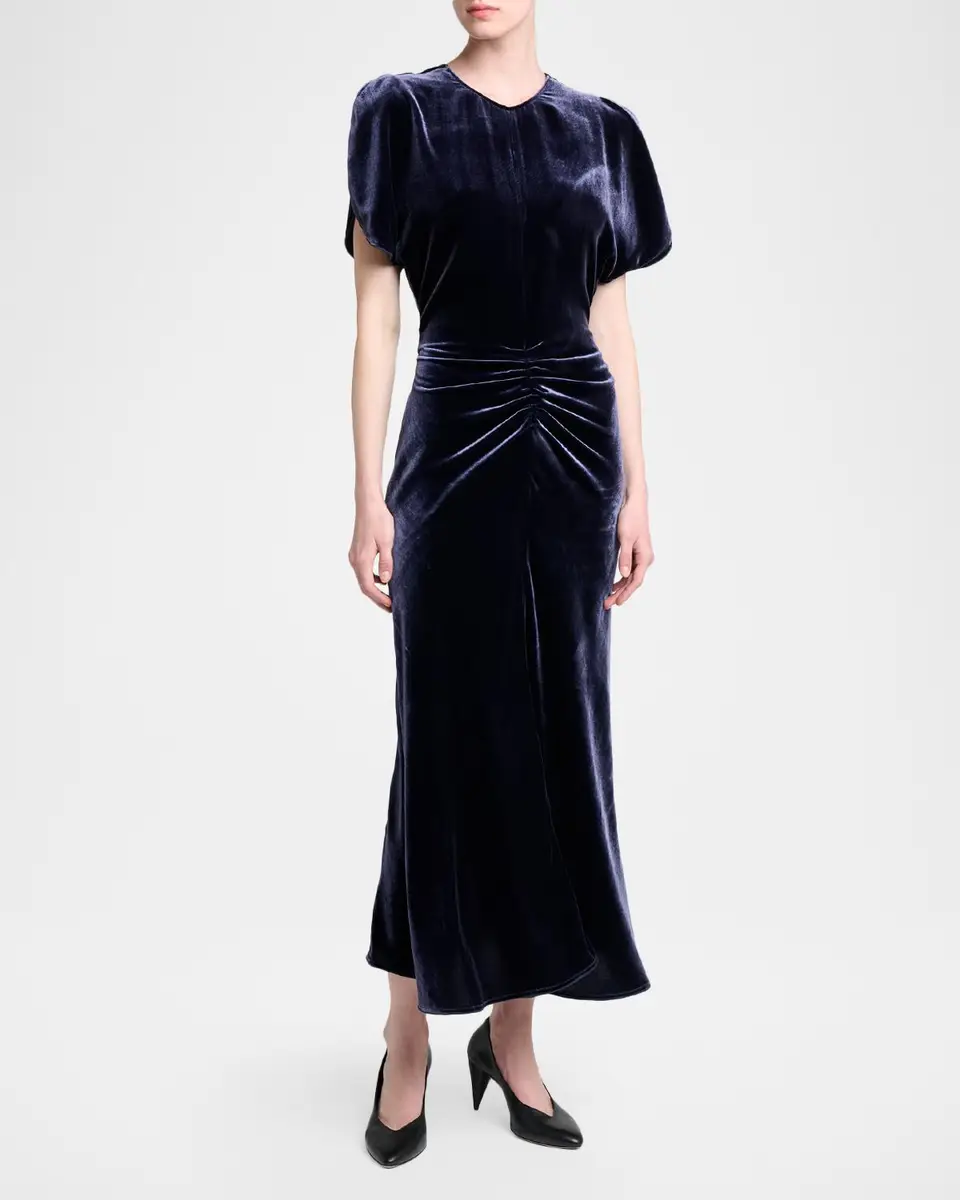 Victoria Beckham Bela Ruched Velvet Midi Dress | Thumbnail 4 Victoria Beckham Bela Ruched Velvet Midi Dress | Thumbnail 4