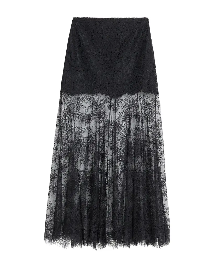 LoveShackFancy Carline Floral Lace Maxi Skirt