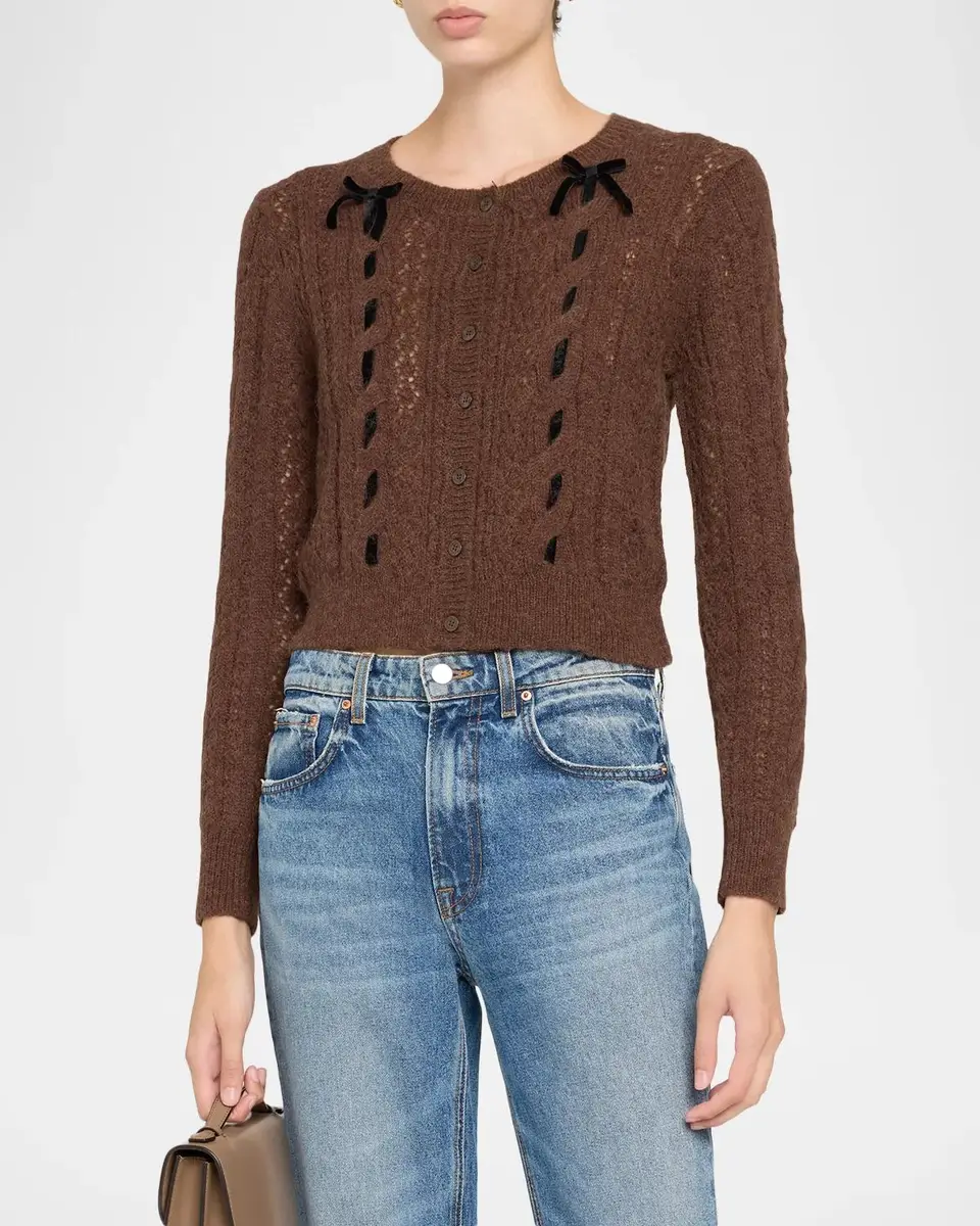 LoveShackFancy Dione Cable-Knit Crewneck Cardigan | Thumbnail 2 LoveShackFancy Dione Cable-Knit Crewneck Cardigan | Thumbnail 2