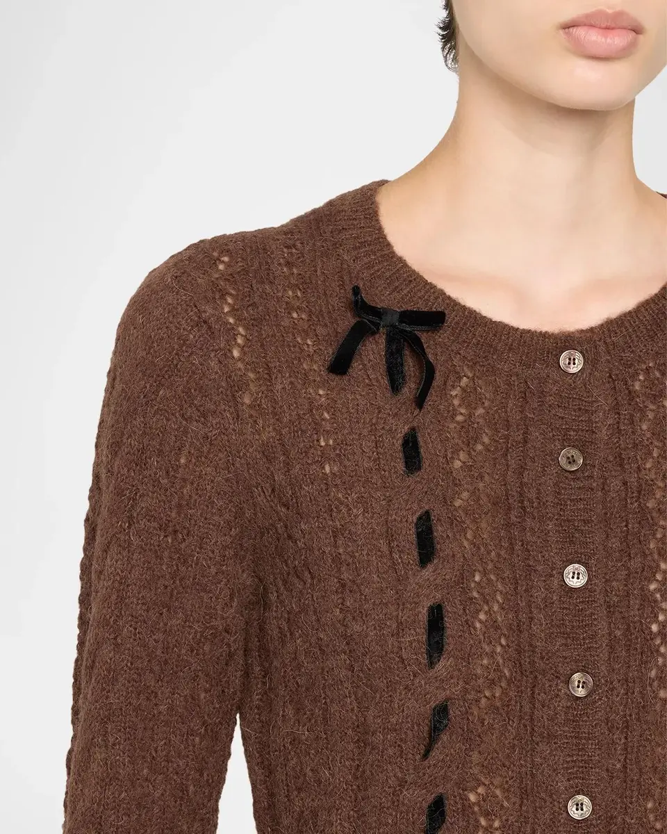 LoveShackFancy Dione Cable-Knit Crewneck Cardigan | Thumbnail 3 LoveShackFancy Dione Cable-Knit Crewneck Cardigan | Thumbnail 3