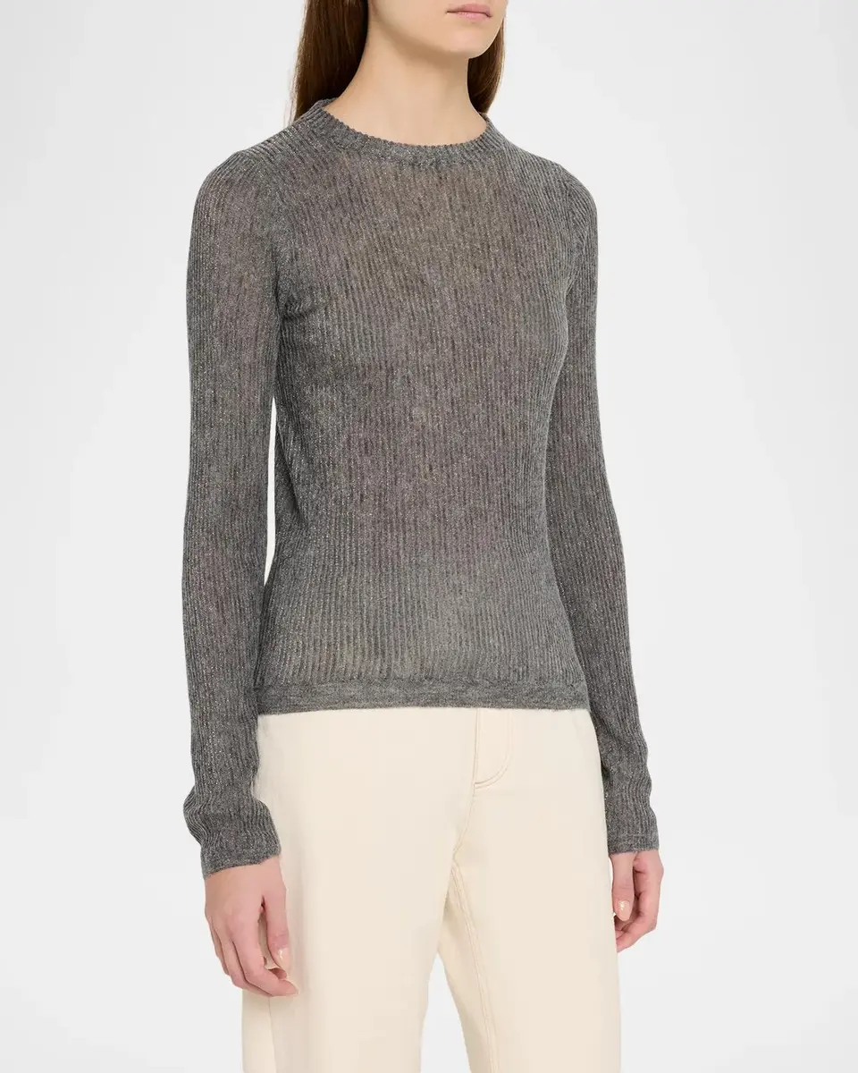 Brunello Cucinelli Metallic Alpaca-Blend Rib Crewneck Sweater | Thumbnail 4 Brunello Cucinelli Metallic Alpaca-Blend Rib Crewneck Sweater | Thumbnail 4