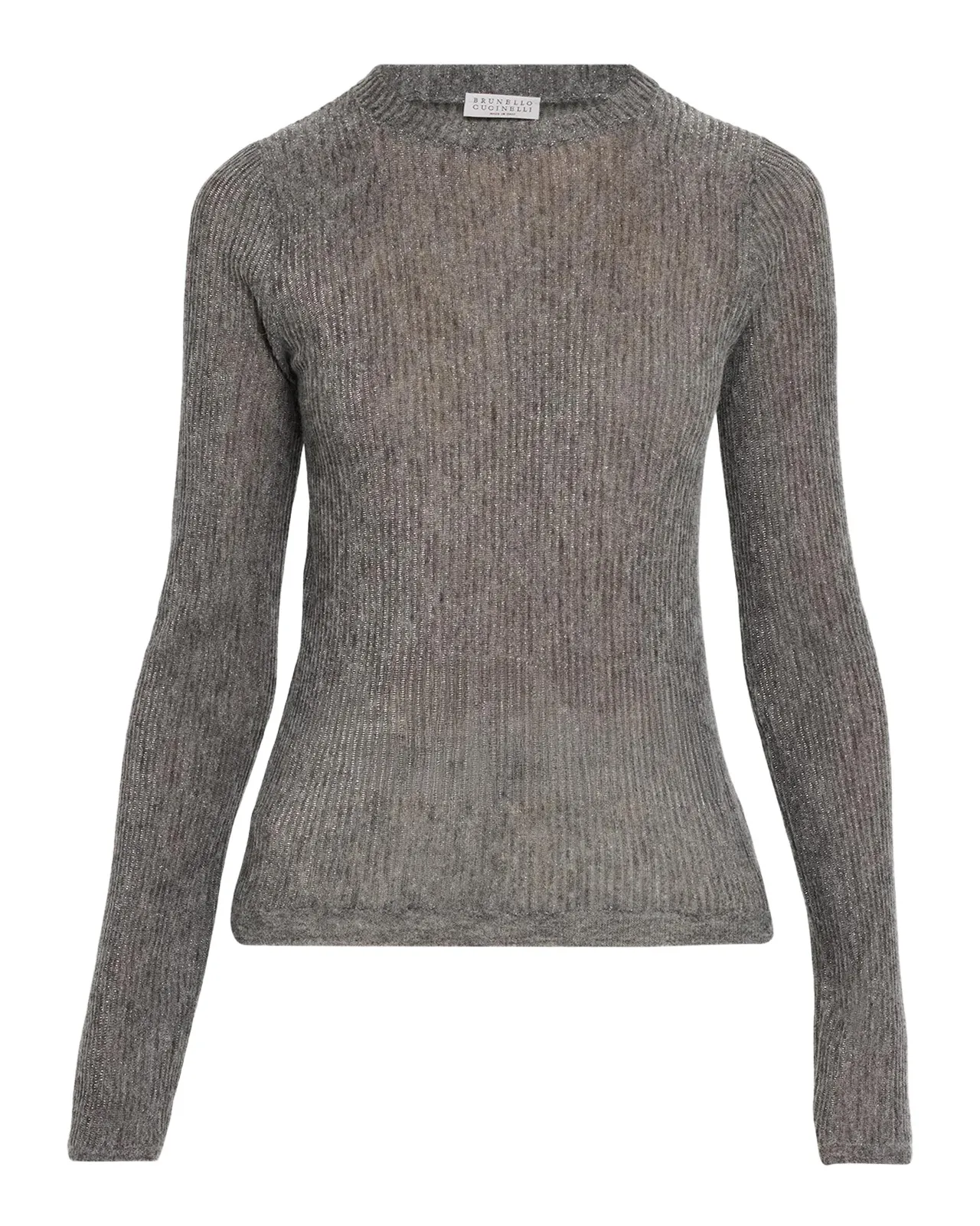 Brunello Cucinelli Metallic Alpaca-Blend Rib Crewneck Sweater