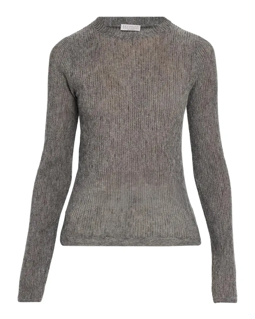 Brunello Cucinelli Metallic Alpaca-Blend Rib Crewneck Sweater
