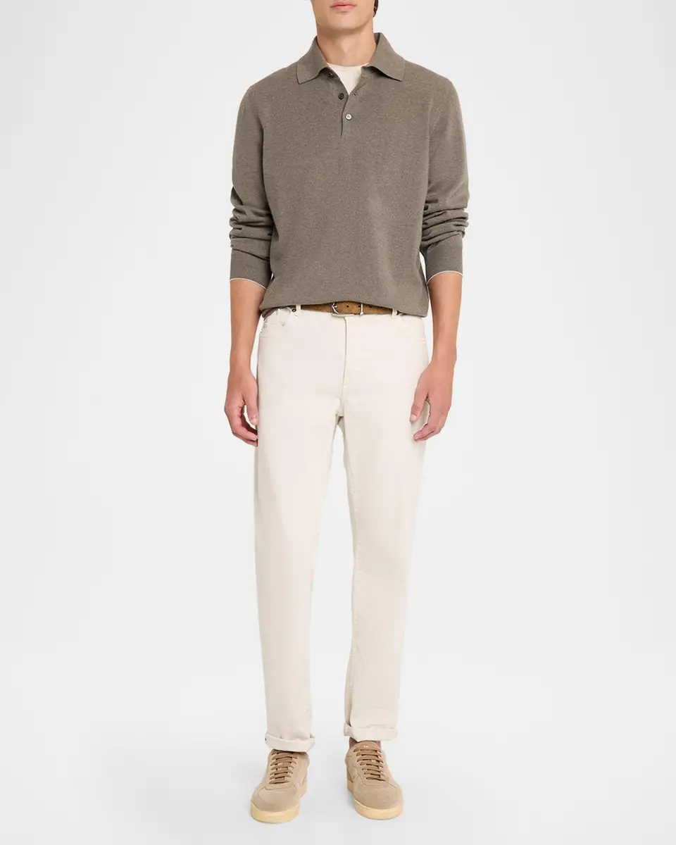 Brunello Cucinelli Men's Cashmere Knit Long-Sleeve Polo Shirt | Thumbnail 2