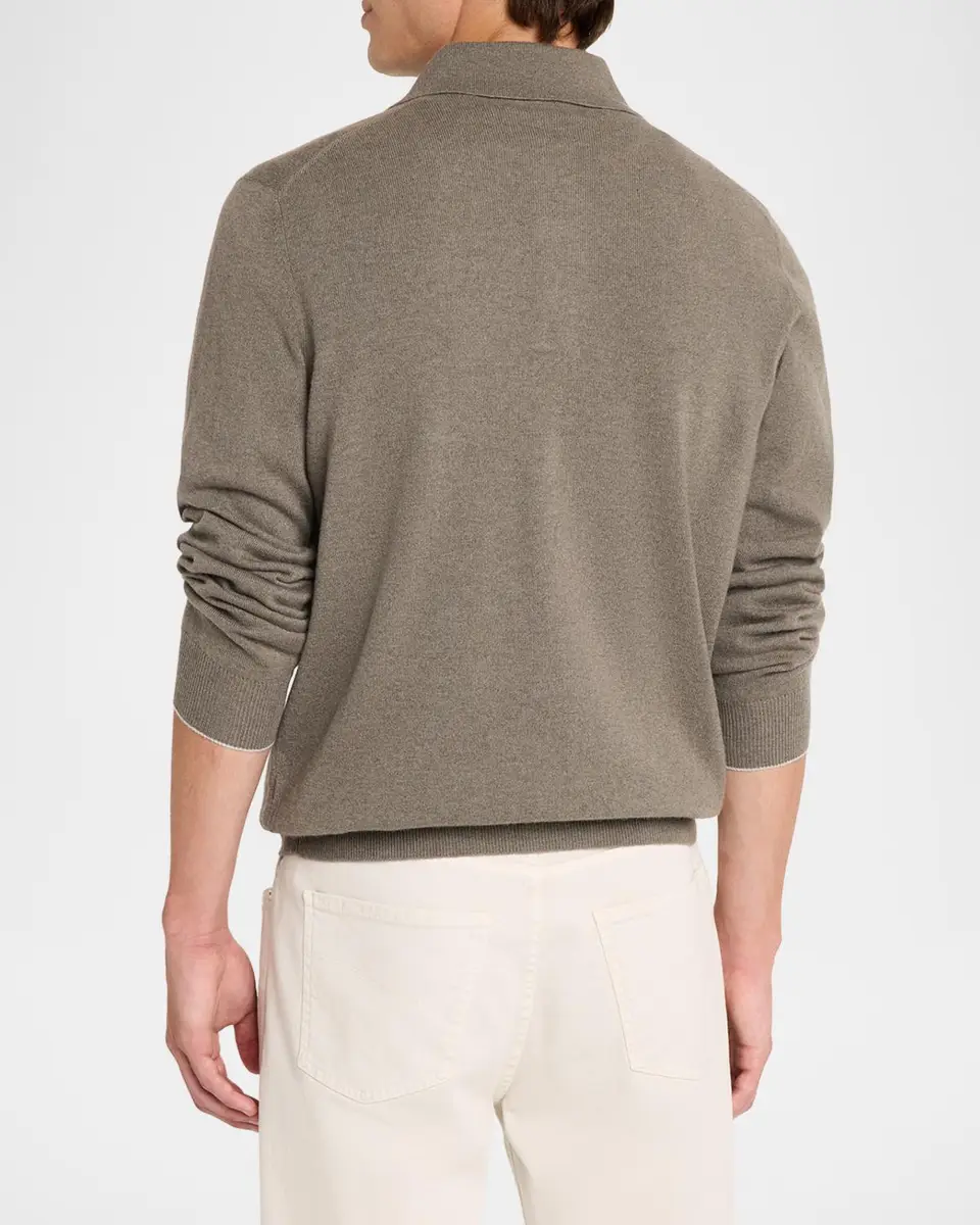 Brunello Cucinelli Men's Cashmere Knit Long-Sleeve Polo Shirt | Thumbnail 3