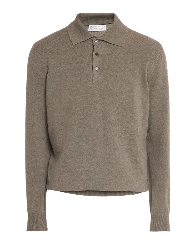 Men's Cashmere Knit Long-Sleeve Polo Shirt Men's Cashmere Knit Long-Sleeve Polo Shirt