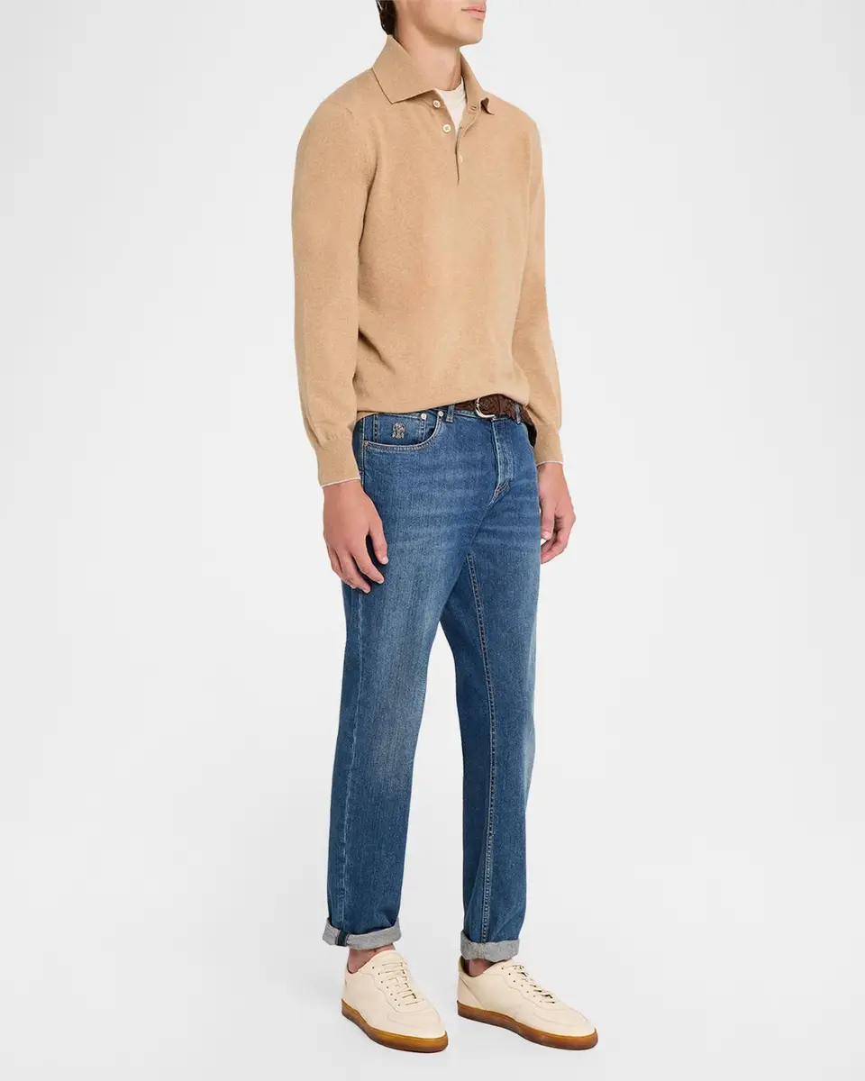 Brunello Cucinelli Men's Cashmere Knit Long-Sleeve Polo Shirt | Thumbnail 2 Brunello Cucinelli Men's Cashmere Knit Long-Sleeve Polo Shirt | Thumbnail 2