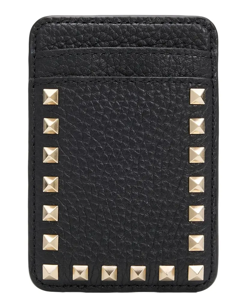 Valentino Garavani Rockstud Leather Magnetic Card Holder