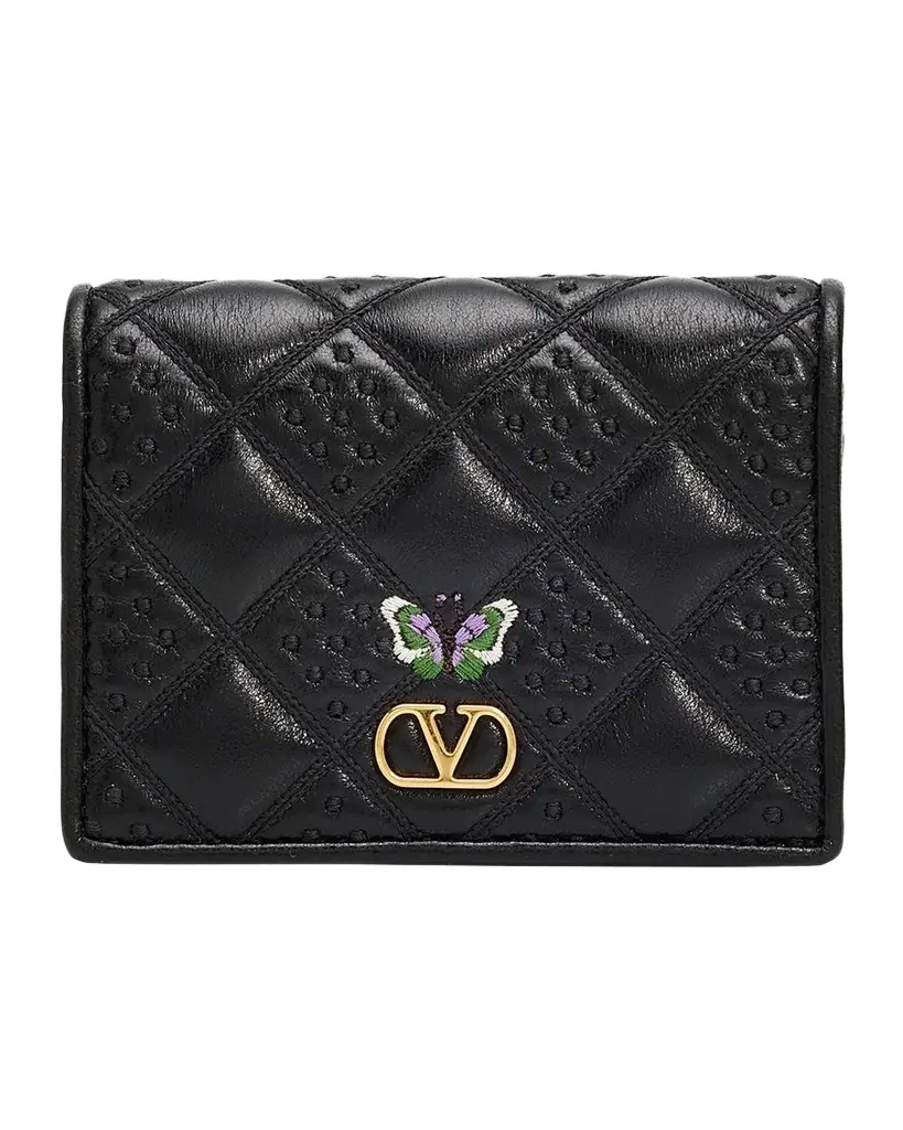 Flutterby Quilted VLogo Leather Wallet Flutterby Quilted VLogo Leather Wallet