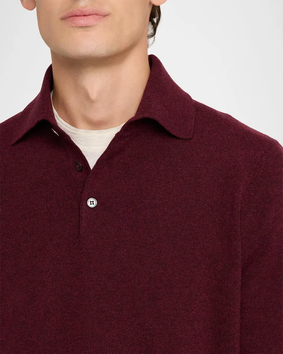 Brunello Cucinelli Men's Cashmere Knit Long-Sleeve Polo Shirt | Thumbnail 5 Brunello Cucinelli Men's Cashmere Knit Long-Sleeve Polo Shirt | Thumbnail 5