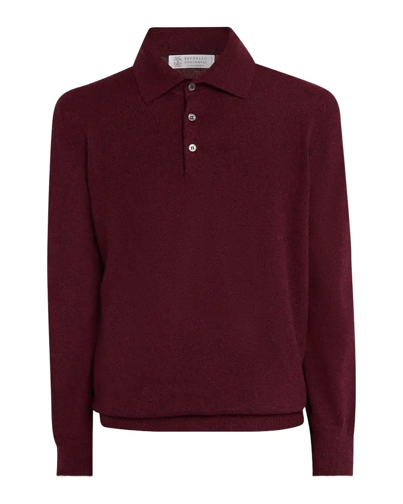 Brunello Cucinelli Men's Cashmere Knit Long-Sleeve Polo Shirt