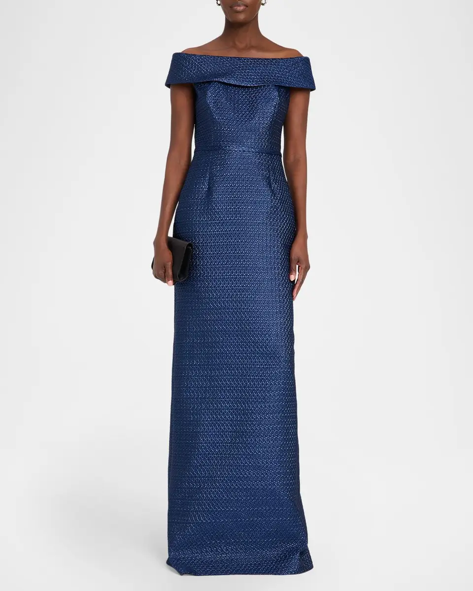 Rickie Freeman for Teri Jon Basket Weave Jacquard Off-the-Shoulder Column Gown | Thumbnail 2 Rickie Freeman for Teri Jon Basket Weave Jacquard Off-the-Shoulder Column Gown | Thumbnail 2
