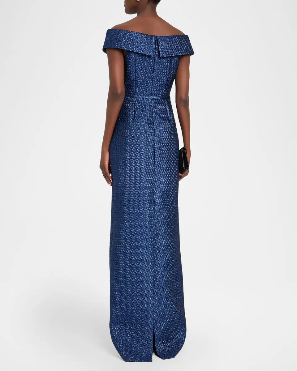 Rickie Freeman for Teri Jon Basket Weave Jacquard Off-the-Shoulder Column Gown | Thumbnail 3 Rickie Freeman for Teri Jon Basket Weave Jacquard Off-the-Shoulder Column Gown | Thumbnail 3