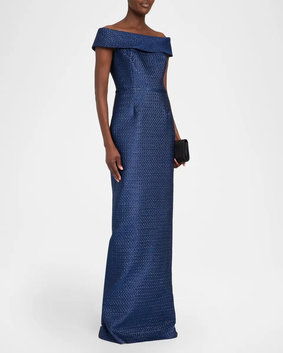 Rickie Freeman for Teri Jon Basket Weave Jacquard Off-the-Shoulder Column Gown | Thumbnail 4 Rickie Freeman for Teri Jon Basket Weave Jacquard Off-the-Shoulder Column Gown | Thumbnail 4