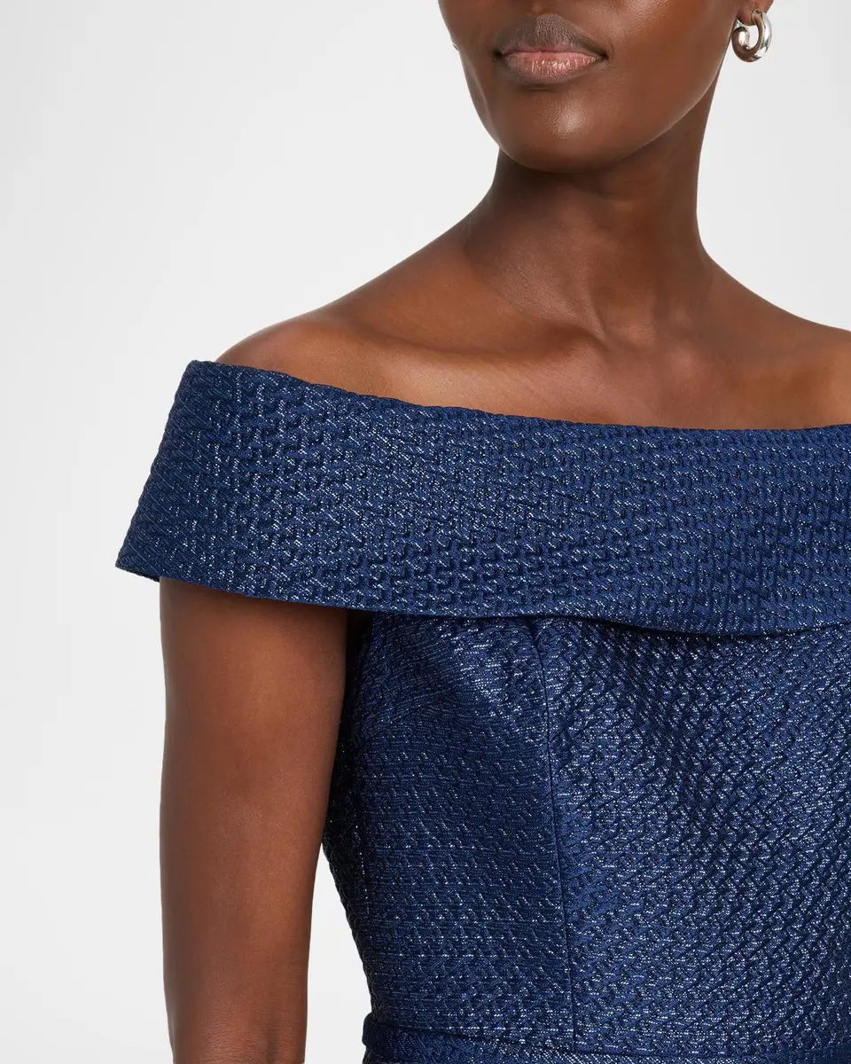 Rickie Freeman for Teri Jon Basket Weave Jacquard Off-the-Shoulder Column Gown | Thumbnail 5 Rickie Freeman for Teri Jon Basket Weave Jacquard Off-the-Shoulder Column Gown | Thumbnail 5