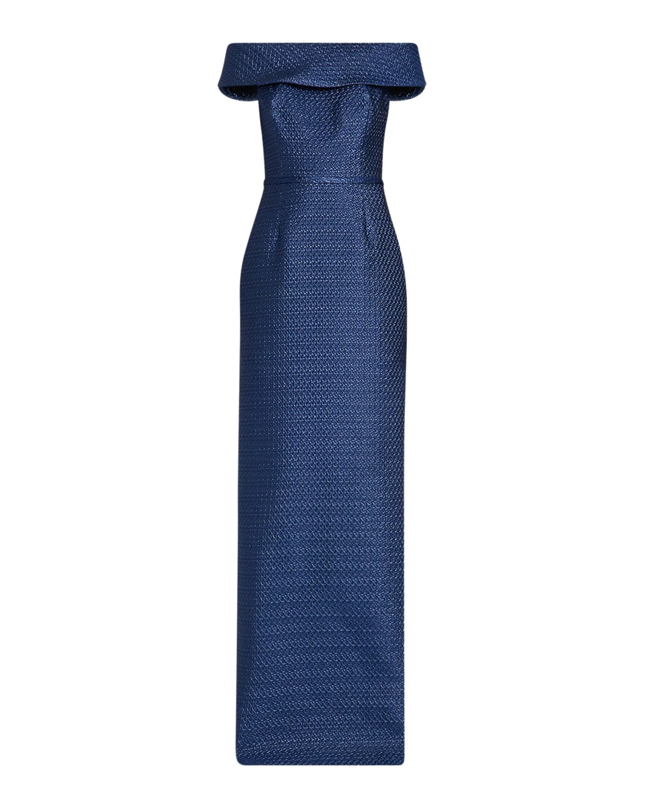 Basket Weave Jacquard Off-the-Shoulder Column Gown Basket Weave Jacquard Off-the-Shoulder Column Gown