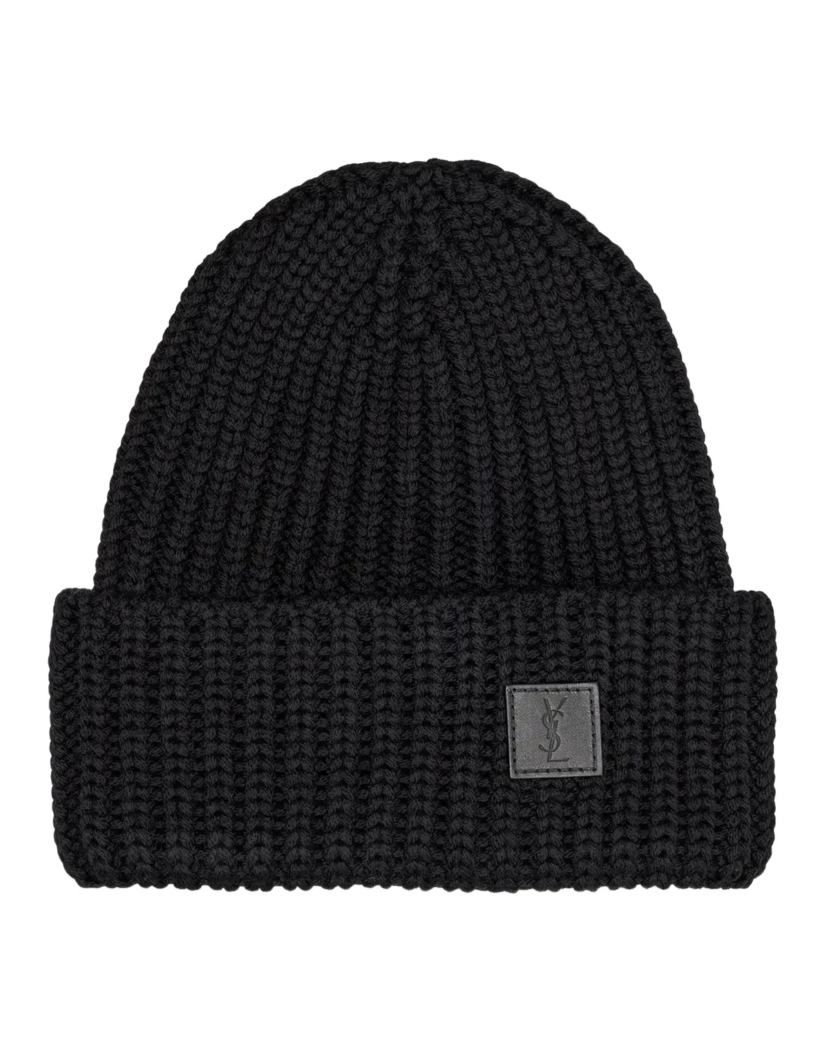 Men's Ribbed Wool YSL-Patch Beanie Hat Men's Ribbed Wool YSL-Patch Beanie Hat