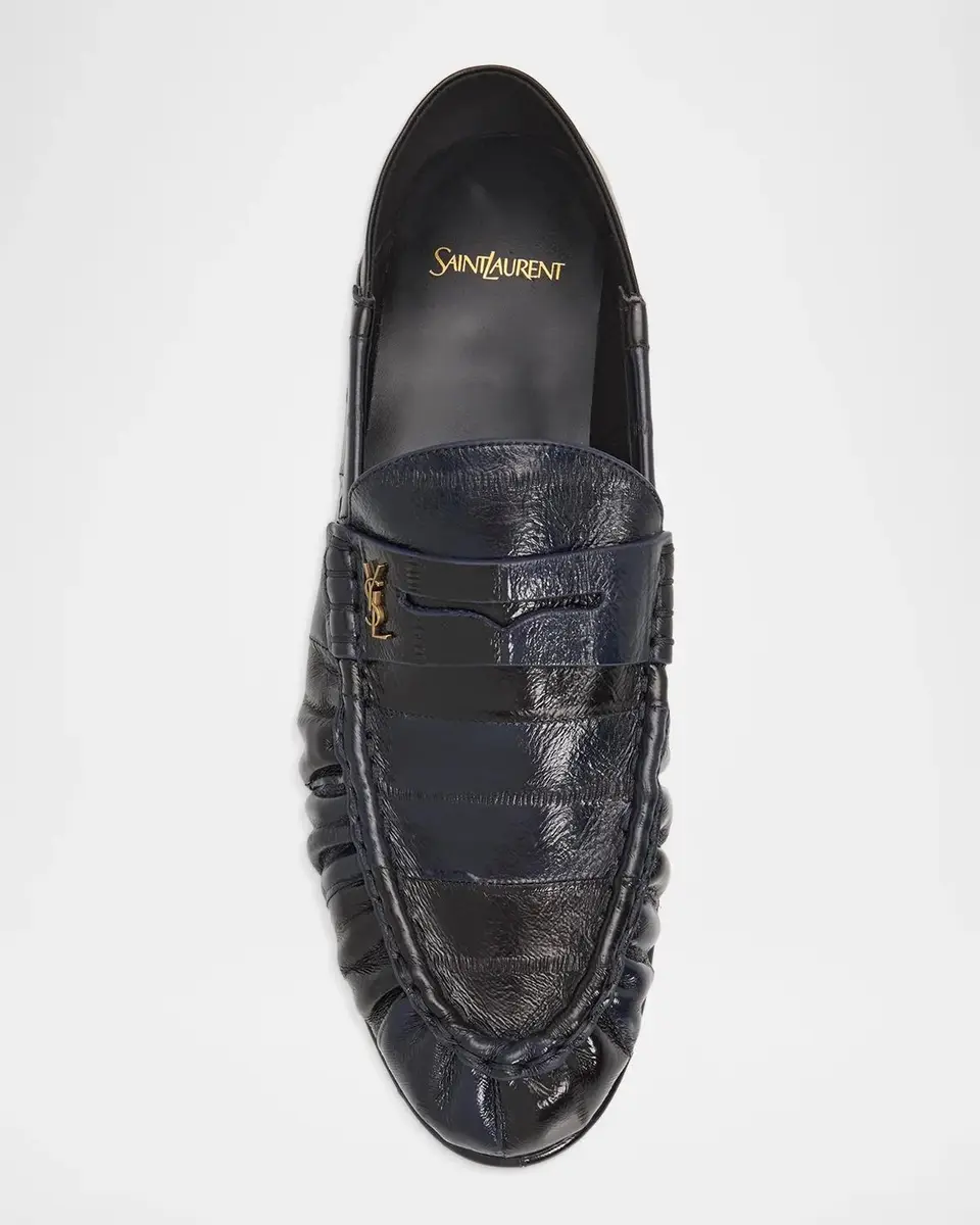 Saint Laurent Men's Hagfish Leather YSL Foldable Penny Loafers | Thumbnail 3