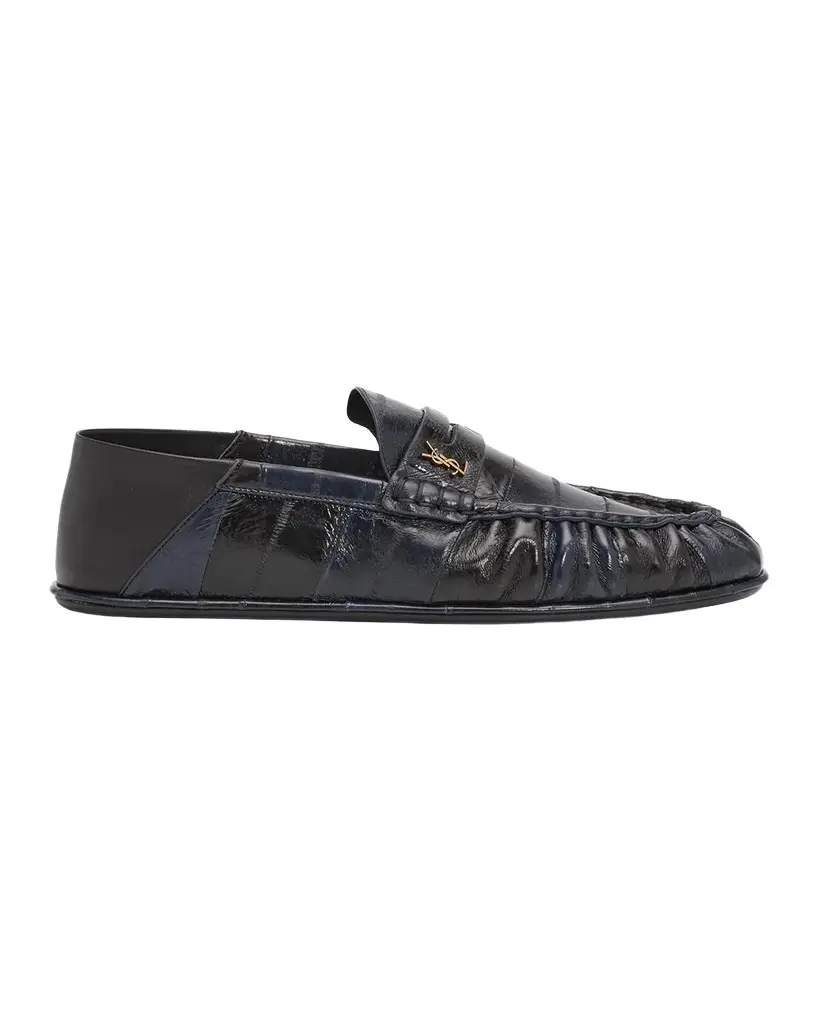Saint Laurent Men's Hagfish Leather YSL Foldable Penny Loafers