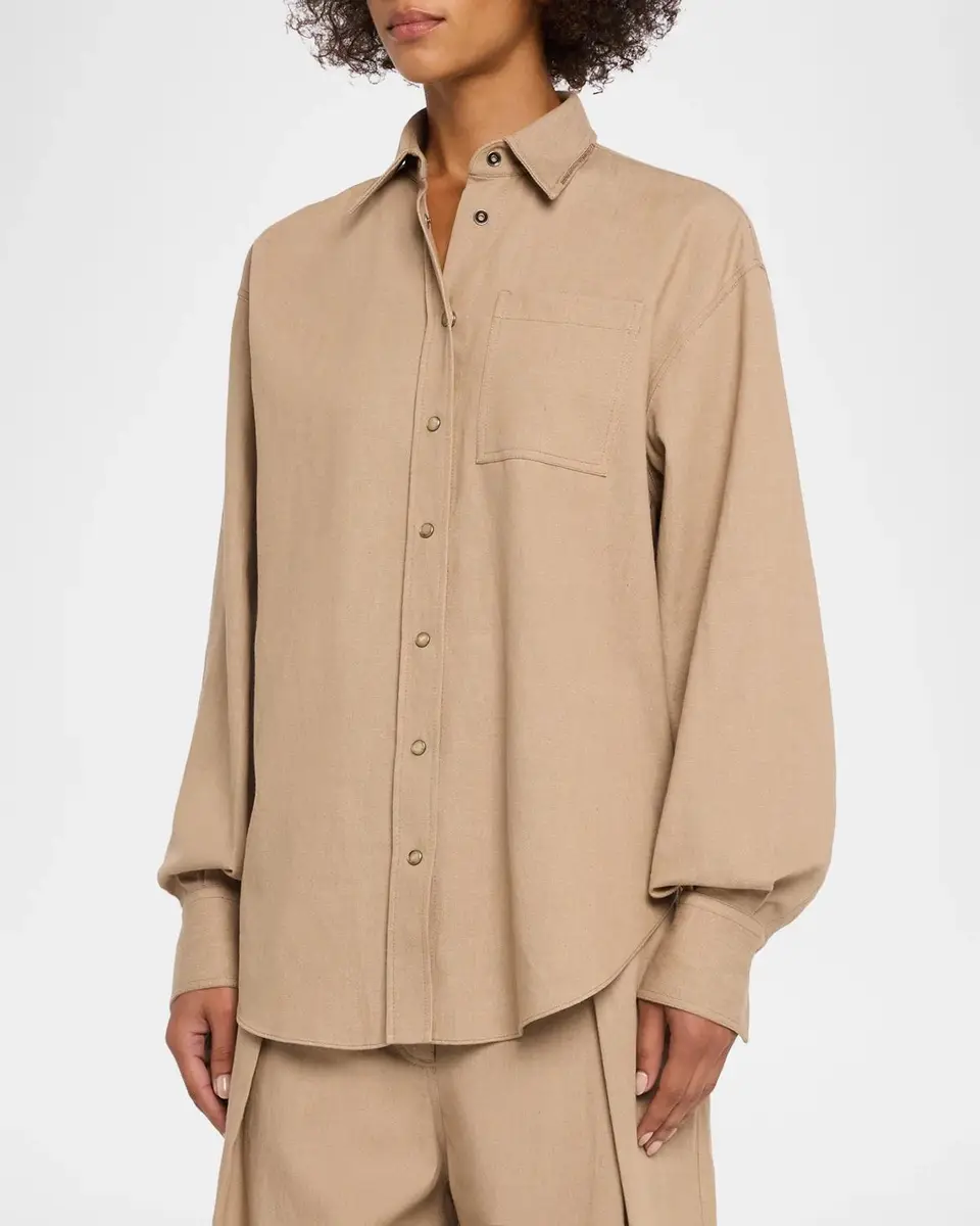 Brunello Cucinelli Sparkle Monili Twill Button-Down Shirt | Thumbnail 4