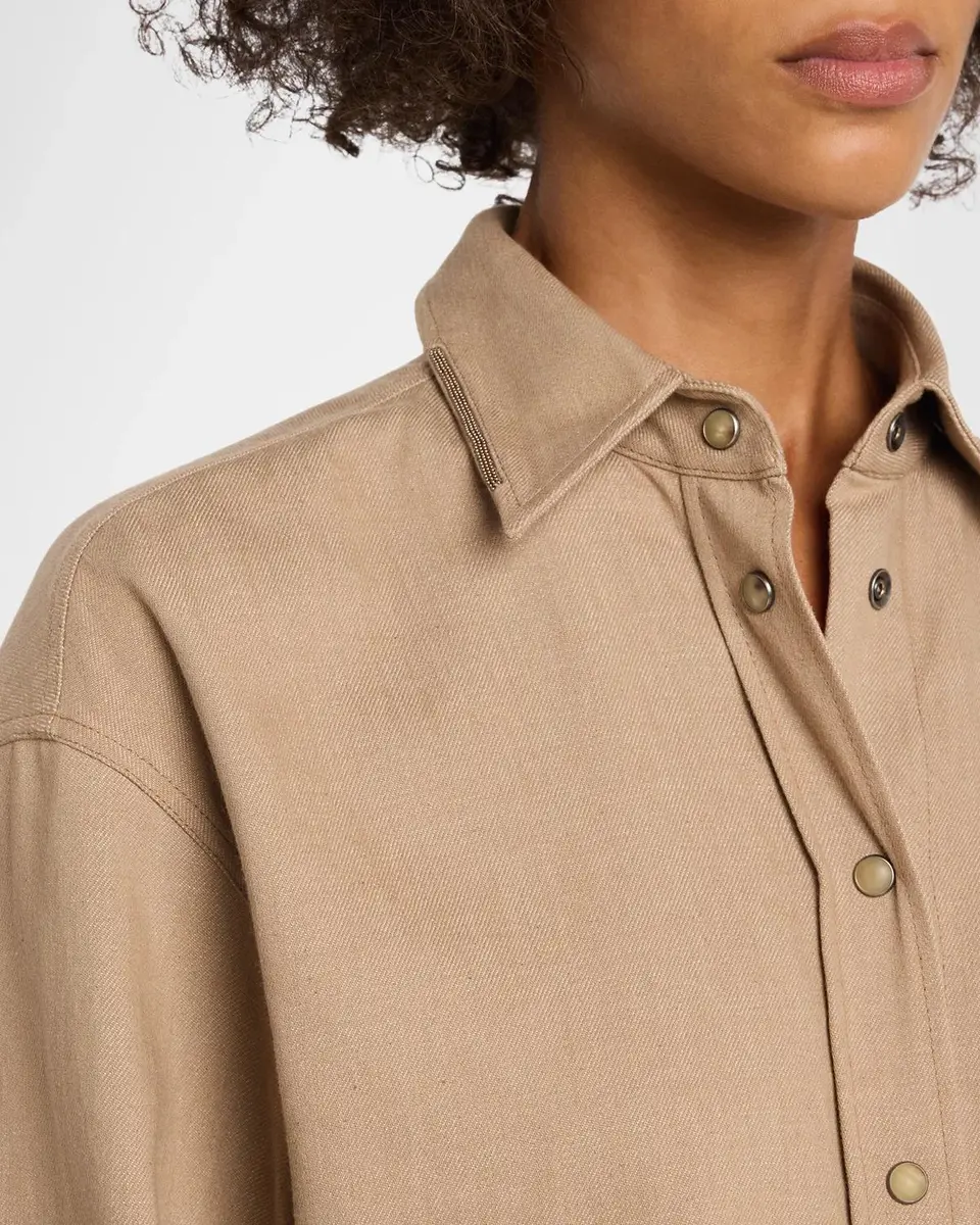 Brunello Cucinelli Sparkle Monili Twill Button-Down Shirt | Thumbnail 5