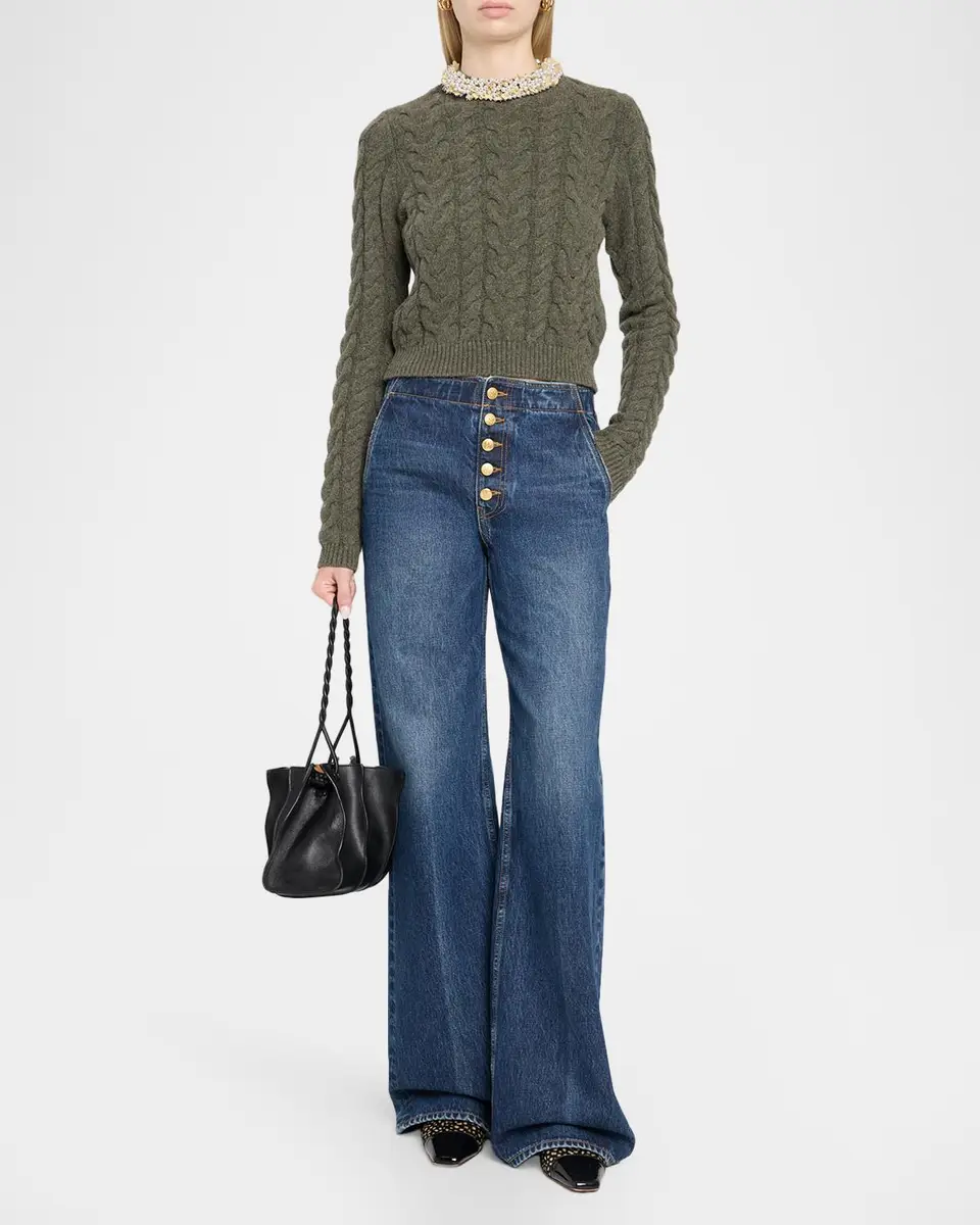 Ulla Johnson Marlie Embellished Cable-Knit Merino Wool-Blend Sweater | Thumbnail 2 Ulla Johnson Marlie Embellished Cable-Knit Merino Wool-Blend Sweater | Thumbnail 2