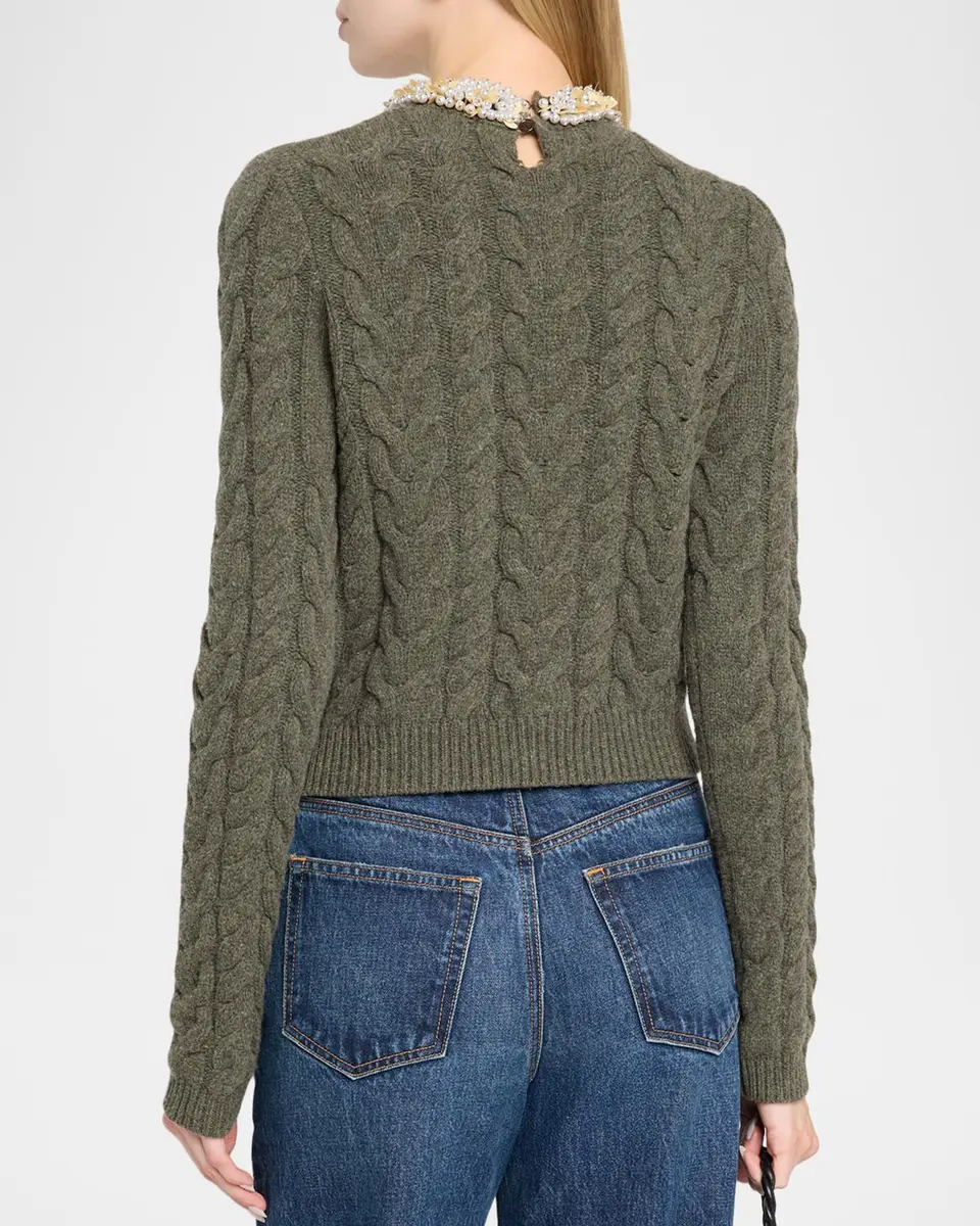 Ulla Johnson Marlie Embellished Cable-Knit Merino Wool-Blend Sweater | Thumbnail 3 Ulla Johnson Marlie Embellished Cable-Knit Merino Wool-Blend Sweater | Thumbnail 3