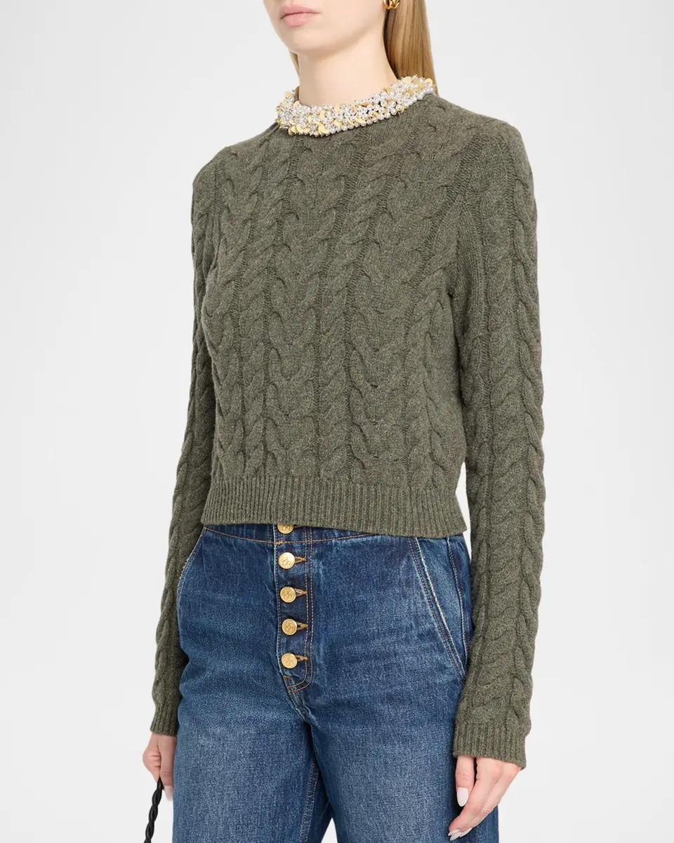 Ulla Johnson Marlie Embellished Cable-Knit Merino Wool-Blend Sweater | Thumbnail 4 Ulla Johnson Marlie Embellished Cable-Knit Merino Wool-Blend Sweater | Thumbnail 4