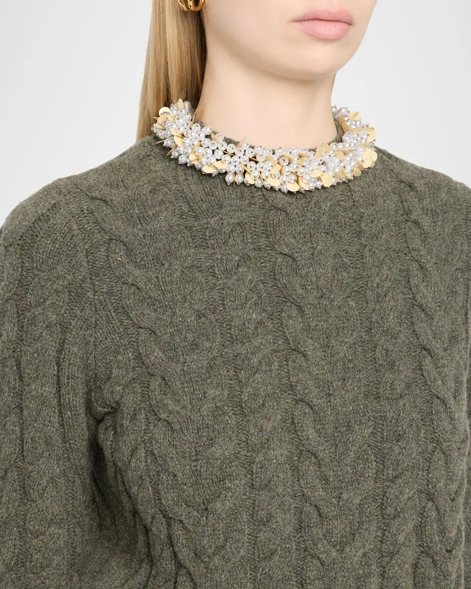 Ulla Johnson Marlie Embellished Cable-Knit Merino Wool-Blend Sweater | Thumbnail 5 Ulla Johnson Marlie Embellished Cable-Knit Merino Wool-Blend Sweater | Thumbnail 5