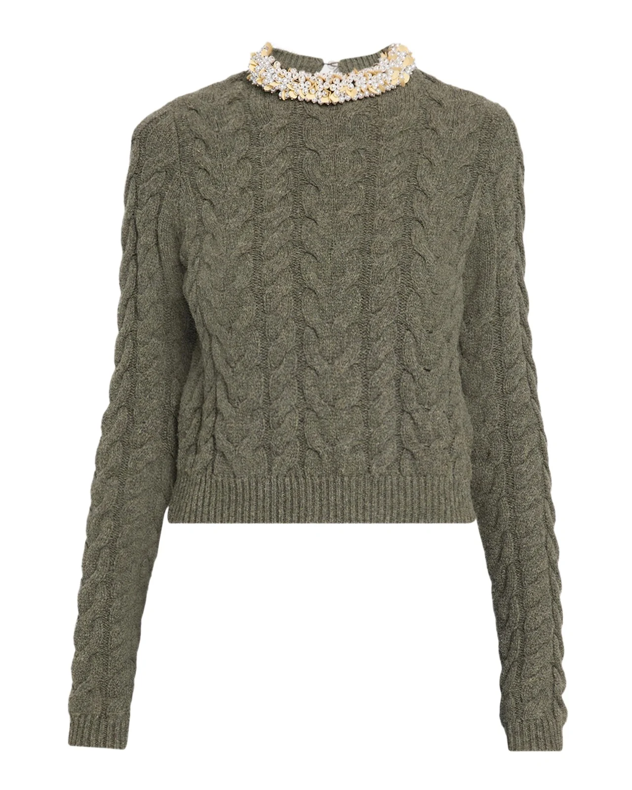 Marlie Embellished Cable-Knit Merino Wool-Blend Sweater Marlie Embellished Cable-Knit Merino Wool-Blend Sweater