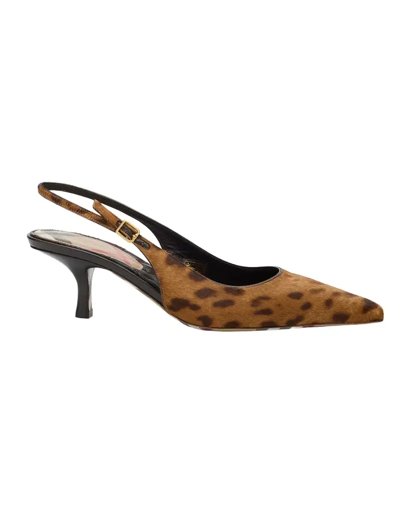 55mm Leopard Calf Hair Slingback Pumps