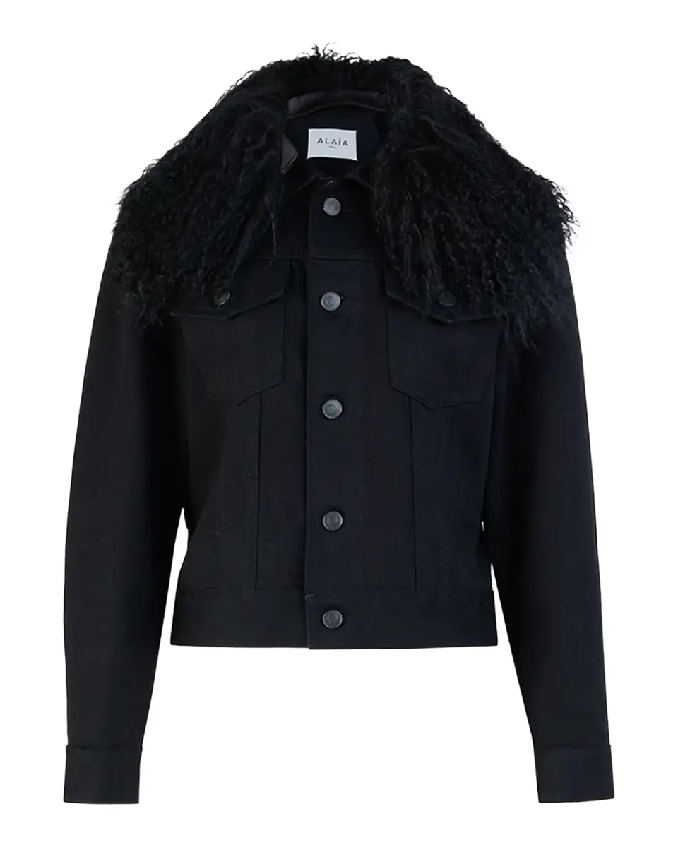 Alaïa Lamb Shearling Collar Denim Trucker Jacket | Thumbnail 2